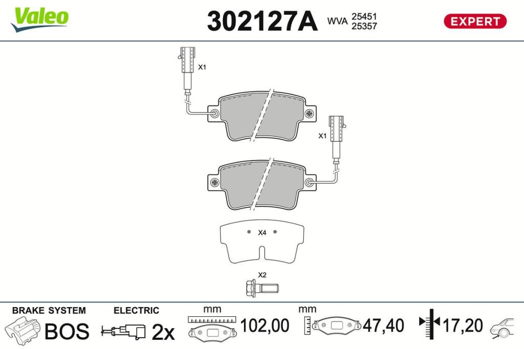 Jogo de 4 pastilhas de travão VALEO ref. 302127A